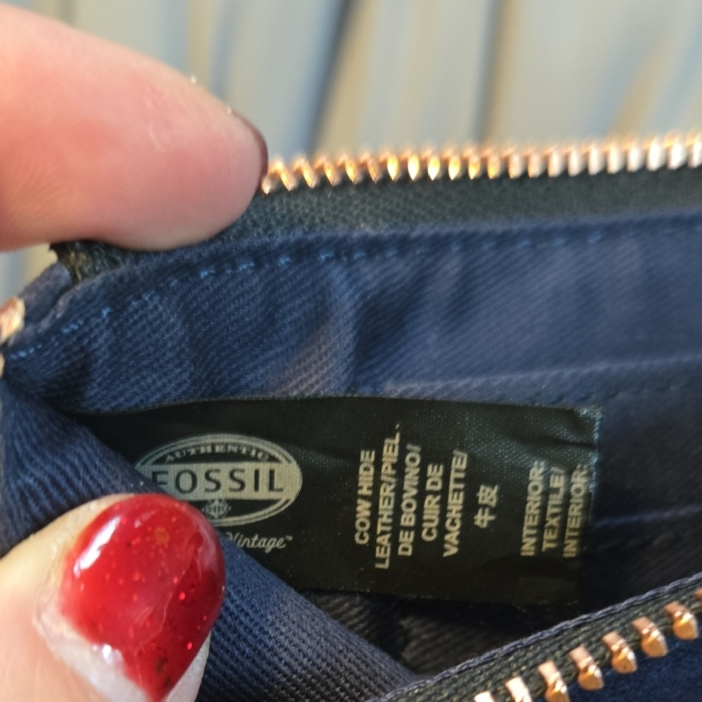 Fossil Navy Blue Suede Clutch with ROSE Gold Accents - Picture 2 of 4